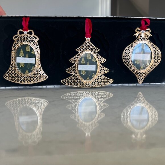 Rachel Zoe Set Of 3 Picture Frame Christmas Tree Ornaments Gold Colored - 4" H - Picture 1 of 15